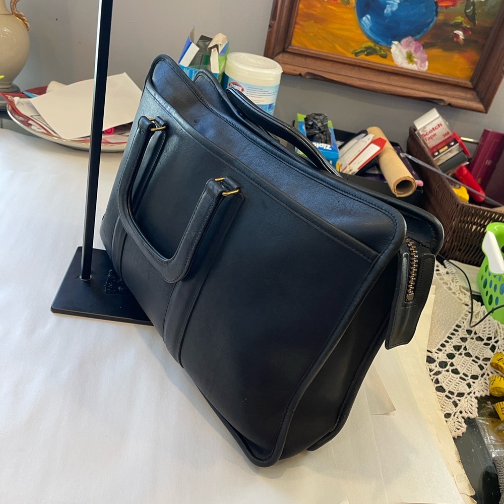 Coach VTG Black Leather Briefcase Tote Structured Top Handle Work Laptop Bag USA - Picture 5 of 17